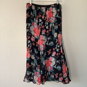 Vintage 90s Asian Inspired Whimsygoth Fairy Black Sequin Floral Midi Skirt L